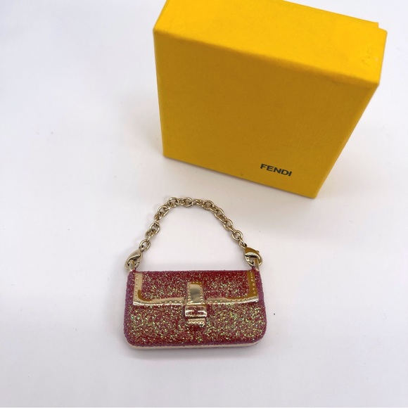 Fendi Authentic Vintage Collectors Rare Red Sparkle Baguette Bag Charm w Box NWT - Picture 3 of 12